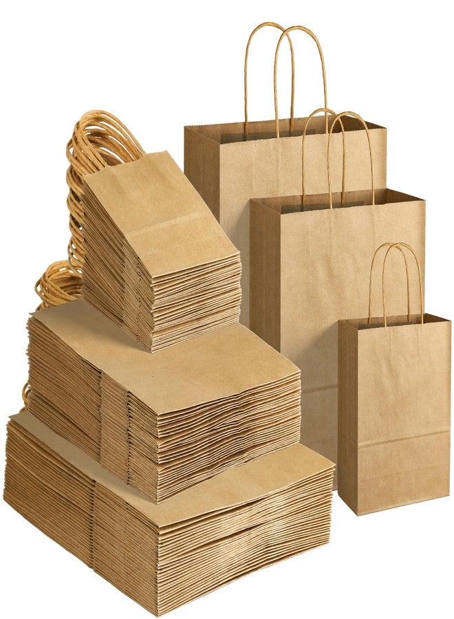 GITMIWS 120 Pack Brown Kraft Paper Bags with Handles, Brown Craft Paper Gift Bags Assorted Sizes, Retail Gift Bag Bulk for Small Business, Shopping, Merchandise, Party Favors - Image 1